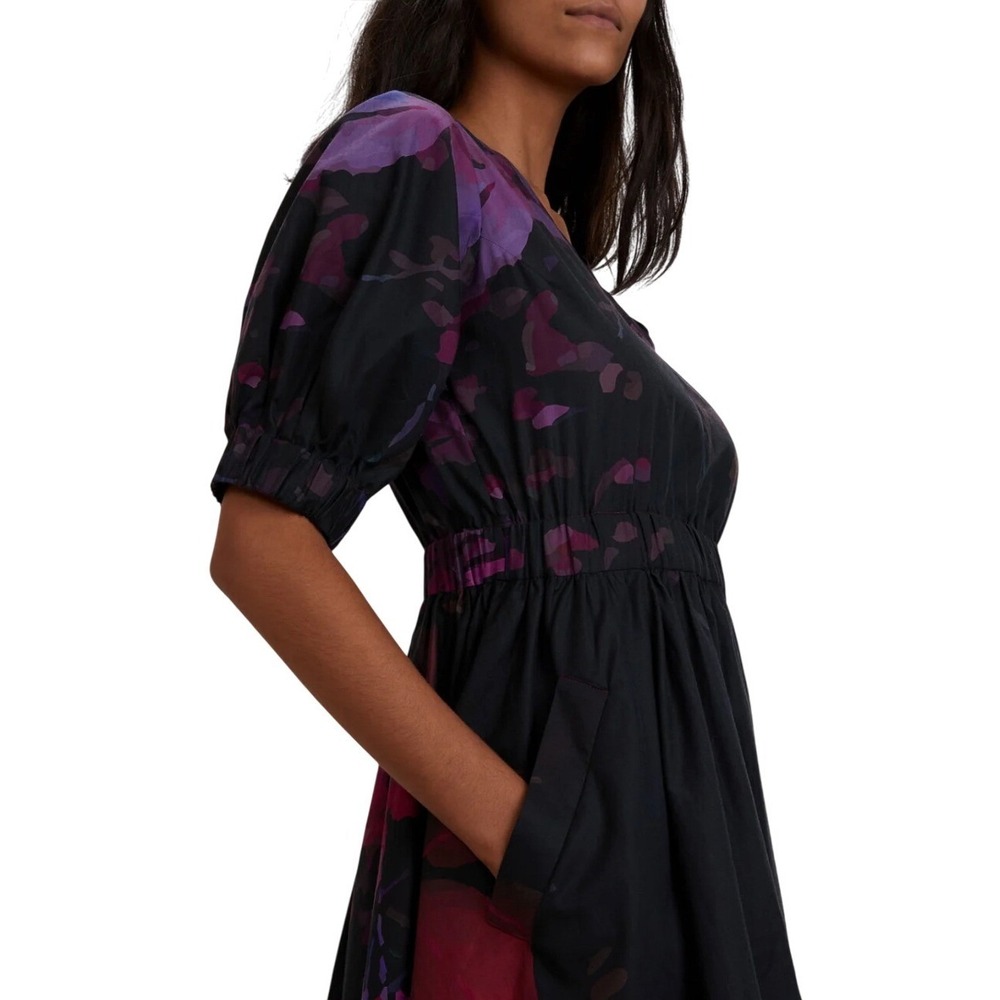 THE KIT. Purple Floral Cotton V-Neck Midi Dress with Pockets and Ruffle Size L - Picture 16 of 16